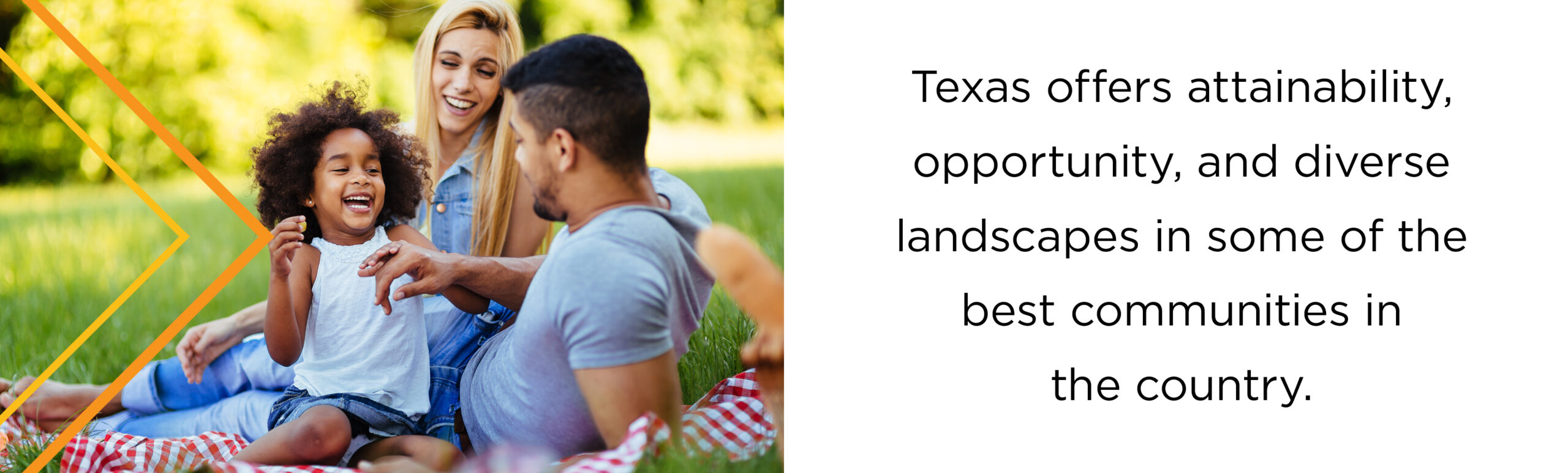 young family having a picnic outside of their new home in Texas
