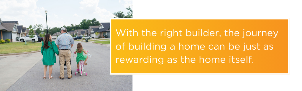 Family entering newly built home in Tyler Texas neighborhood