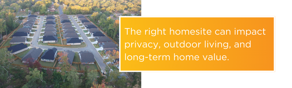 Homesite and backyard space in a new home community in Tyler TX